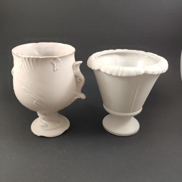 Japan L'Amour China Vases Set of 2, VTG Ceramic Planters Applied Flowers 6" - Picture 7 of 12